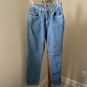Womens Vintage Tommy Hilfiger Jeans High Rise Denim Spell Out Waist 90s Y2K Sz 8